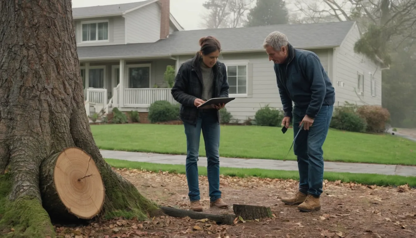 Provider reviewing a tree trunk with a homeowner in the Sugar Hill area