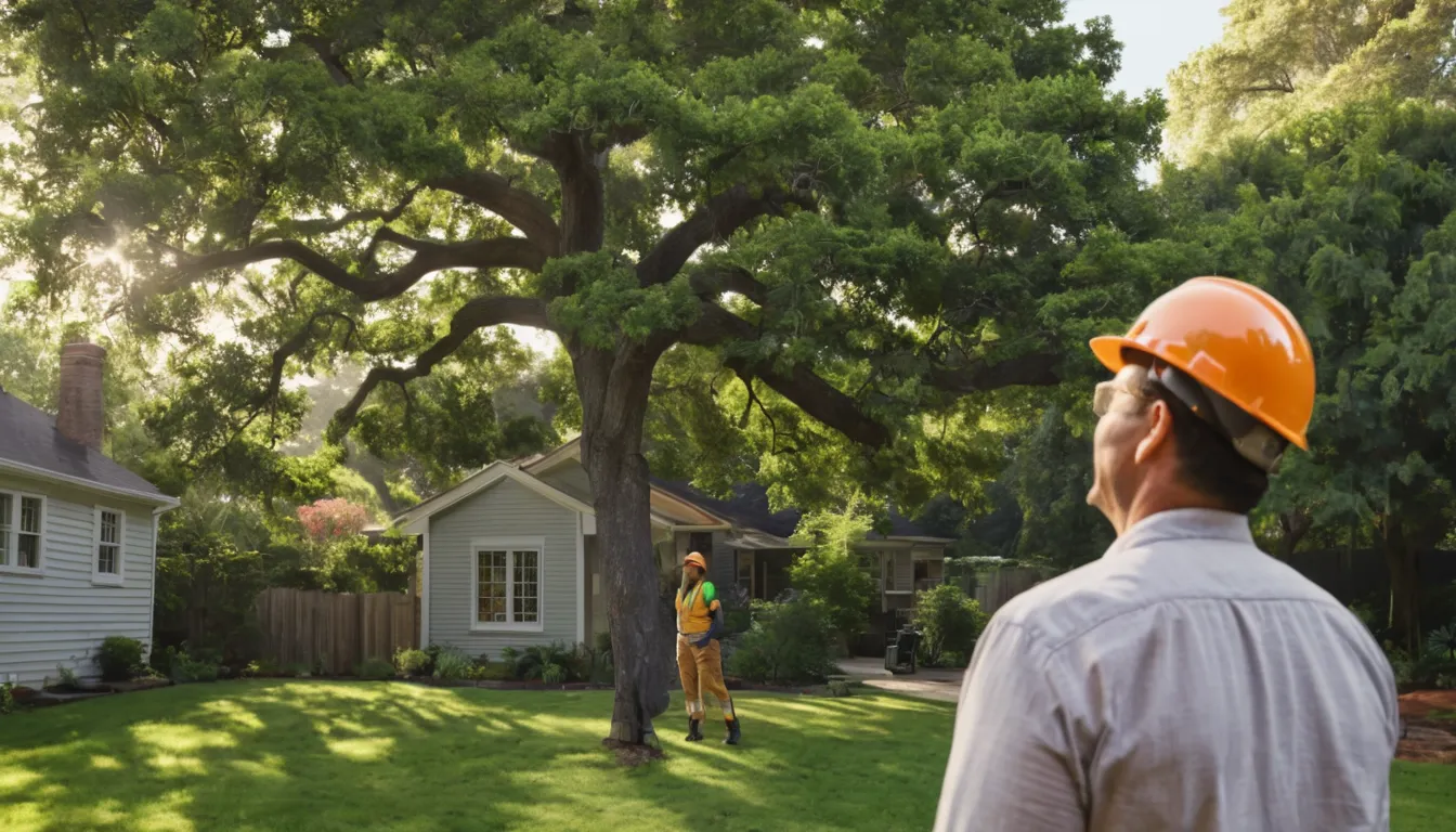 Homeowner looking at a tall tree beside a house in Sugar Hill