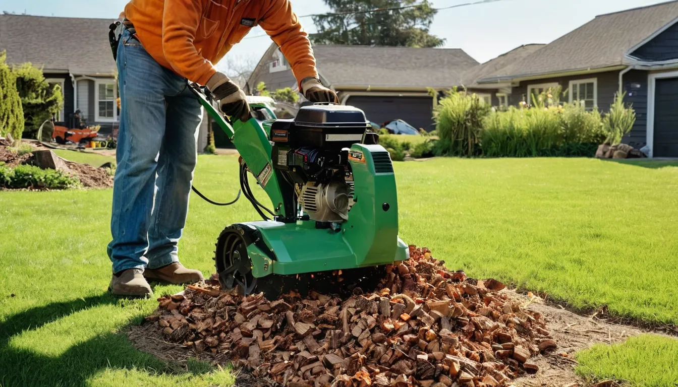 Provider grinding a tree stump in a residential yard in Sugar Hill